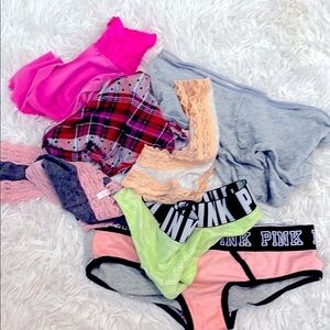 PINK Victoria's Secret Gray and Peach Lace Underwear Bundle